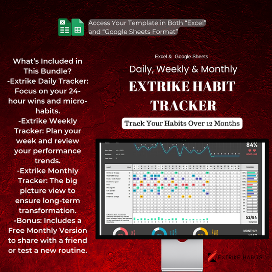 Extrike Ultimate Habit Tracker Bundle | Daily, Weekly & Monthly Excel Spreadsheet